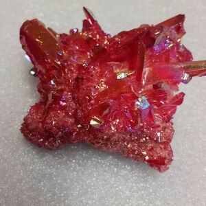 Red Titanium Rainbow Aura Crystal Cluster Decorative Accent